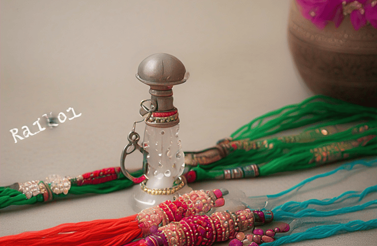 A picture of a colorful rakhi collection